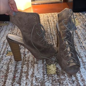 Brown suede heeled booties